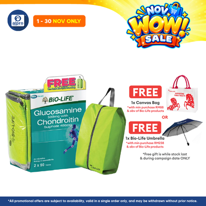 Bio-Life Glucosamine & Chondroitin 90s ×2 Bottles + FREE Shoe Bag | Glucosamine & Chondroitin for Joint Health