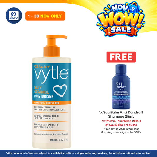 Suu Balm Vytle™ Daily Ceramide Moisturiser 450mL | Lightweight pH-Balanced Moisturiser for Sensitive Skin, Babies & Adul