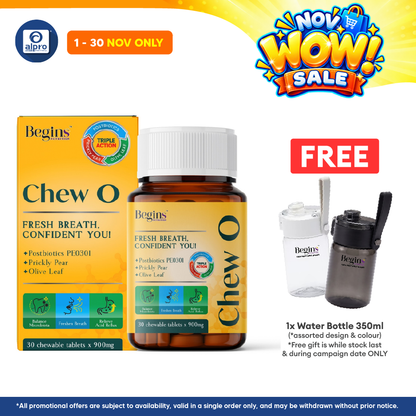 Begins Nutrition Chew O Postbiotic Chewable Tablet 30s | Supports Oral & Digestive Health