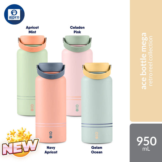 Montigo Ace Bottle Mega Retro Reel Collection (Navy Apricot / Apricot Mint / Celadon Pink / Gleam Ocean) 950mL Montigo