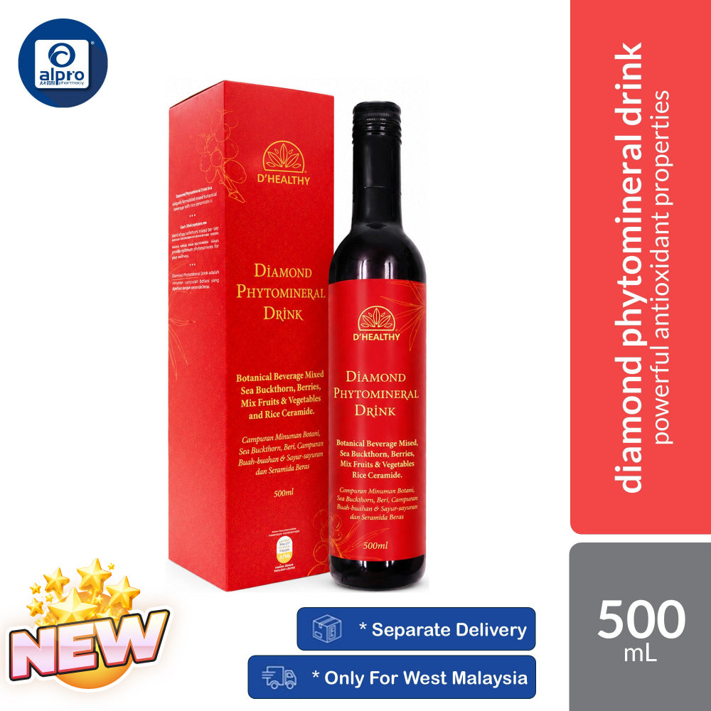 D'Healthy Diamond Phytomineral Drink 500mL | Botanical Beverage Mixed Sea Buckthorn, Berries, Mix Fruits & Vegetables D'Healthy