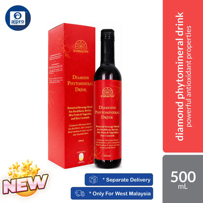 D'Healthy Diamond Phytomineral Drink 500mL | Botanical Beverage Mixed Sea Buckthorn, Berries, Mix Fruits & Vegetables D'Healthy