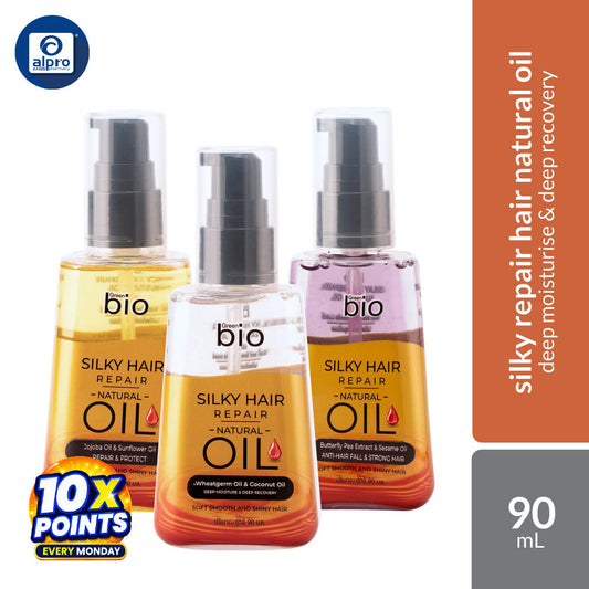 Green Bio Silky Hair Repair Oil 90mL (Wheatgerm & Coconut Oil / Jojoba & Sunflower Oil / Butterfly Pea Extract & Sesame) Green Bio