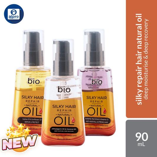 Green Bio Silky Hair Repair Oil 90mL (Wheatgerm & Coconut Oil / Jojoba & Sunflower Oil / Butterfly Pea Extract & Sesame) Green Bio