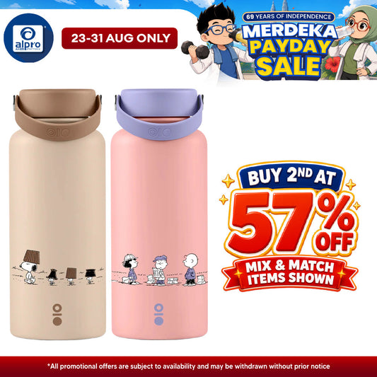 Montigo Ace Bottle Mega Peanuts Playbook Collection (Snoopy Desert March / Snoopy Snack Time) 950mL | Timeless Moments Montigo