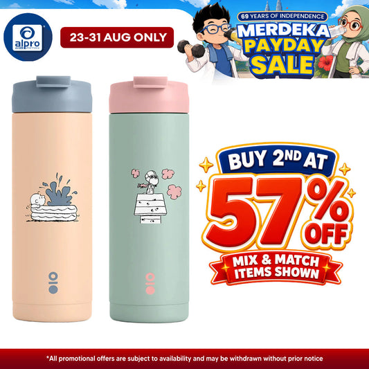 Montigo City Flask Peanuts Playbook Collection (Snoopy Shot Down / Snoopy Pool Drop) 530mL | Timeless Peanuts Moments Montigo