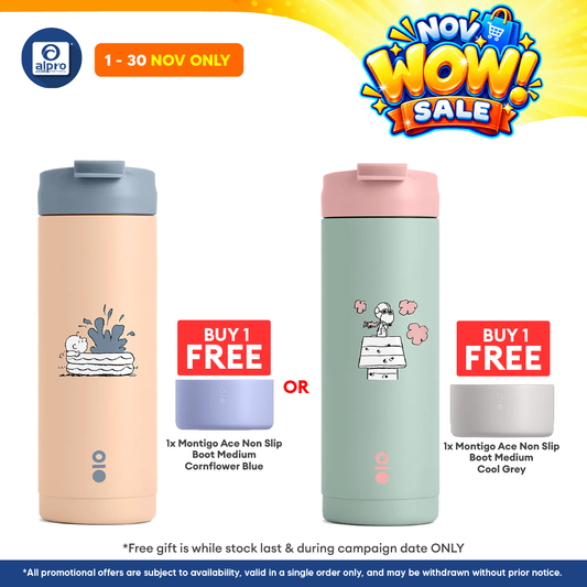 Montigo City Flask Peanuts Playbook Collection (Snoopy Shot Down / Snoopy Pool Drop) 530mL | Timeless Peanuts Moments