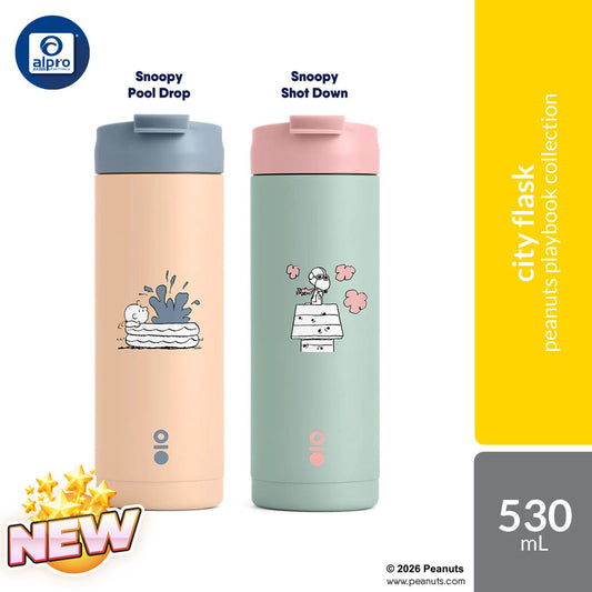 Montigo City Flask Peanuts Playbook Collection (Snoopy Shot Down / Snoopy Pool Drop) 530mL | Timeless Peanuts Moments Montigo