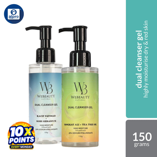 WeBeauty Dual Cleanser Gel (Kacip Fatimah + Rose Geranium / Tongkat Ali + Tea Tree) 150g | Gentle Moisturising Cleanser WeHealth