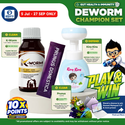 (Deworm Champion Set) K-Worm Suspension, Paw-Shaped Foam Wash and Prunus Domestica K-Worm