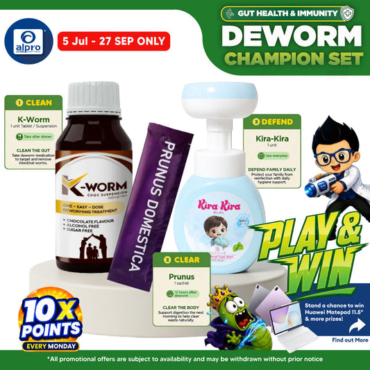 (Deworm Champion Set) K-Worm Suspension, Paw-Shaped Foam Wash and Prunus Domestica K-Worm