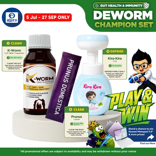 (Deworm Champion Set) K-Worm Suspension, Paw-Shaped Foam Wash and Prunus Domestica K-Worm