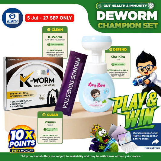 (Deworm Champion Set) K-Worm Chewtab, Paw-Shaped Foam Wash and Prunus Domestica K-Worm