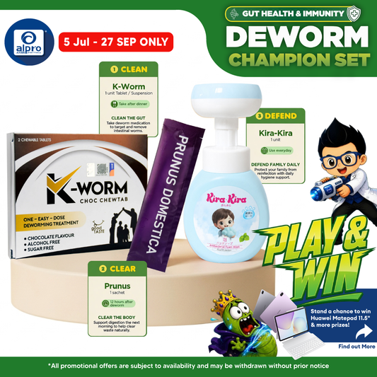 (Deworm Champion Set) K-Worm Chewtab, Paw-Shaped Foam Wash and Prunus Domestica K-Worm
