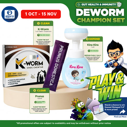 (Deworm Champion Set) K-Worm Chewtab, Paw-Shaped Foam Wash and Prunus Domestica