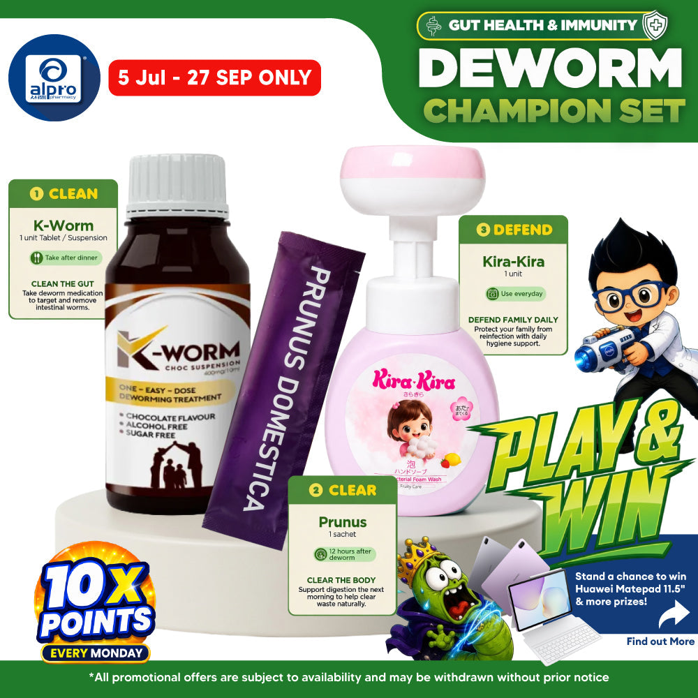 (Deworm Champion Set) K-Worm Suspension, Flower-Shaped Foam Wash and Prunus Domestica K-Worm