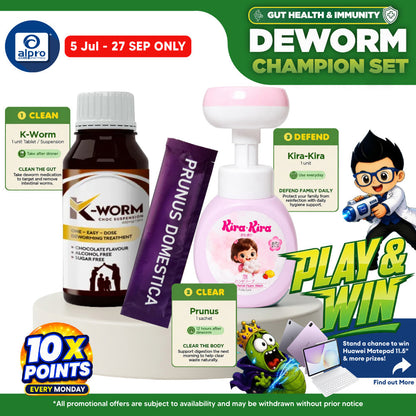 (Deworm Champion Set) K-Worm Suspension, Flower-Shaped Foam Wash and Prunus Domestica K-Worm