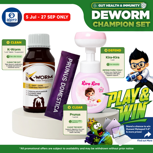 (Deworm Champion Set) K-Worm Suspension, Flower-Shaped Foam Wash and Prunus Domestica K-Worm