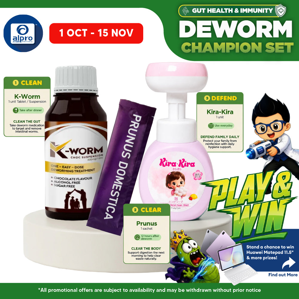 (Deworm Champion Set) K-Worm Suspension, Flower-Shaped Foam Wash and Prunus Domestica