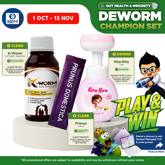(Deworm Champion Set) K-Worm Suspension, Flower-Shaped Foam Wash and Prunus Domestica