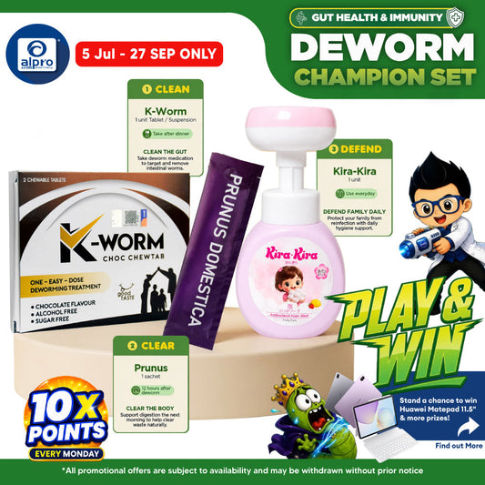 (Deworm Champion Set) K-Worm Chewtab, Flower-Shaped Foam Wash and Prunus Domestica K-Worm