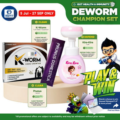 (Deworm Champion Set) K-Worm Chewtab, Flower-Shaped Foam Wash and Prunus Domestica K-Worm