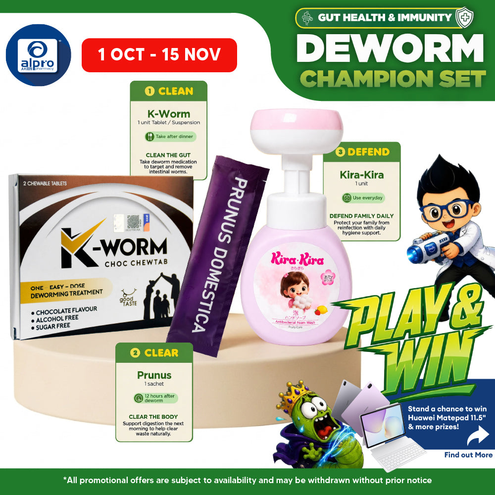 (Deworm Champion Set) K-Worm Chewtab, Flower-Shaped Foam Wash and Prunus Domestica
