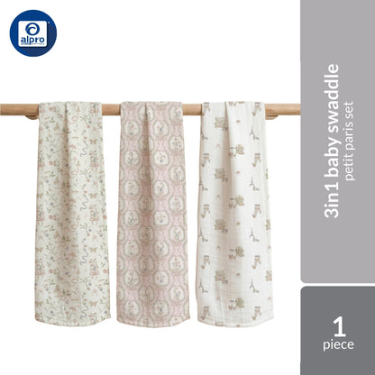 Joey & Mom 3-In-1 Swaddle Bundle Set | Organic Bamboo Cotton Muslin Swaddle 120cm × 120cm Joey & Mom
