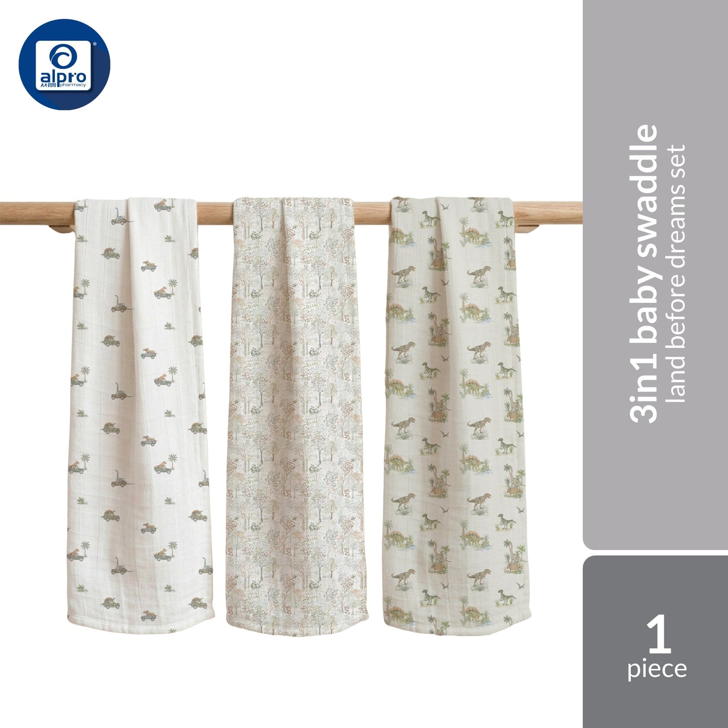Joey & Mom 3-In-1 Swaddle Bundle Set | Organic Bamboo Cotton Muslin Swaddle 120cm × 120cm Joey & Mom