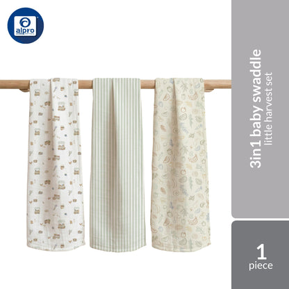 Joey & Mom 3-In-1 Swaddle Bundle Set | Organic Bamboo Cotton Muslin Swaddle 120cm × 120cm Joey & Mom