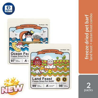 Ramboo 2-Pack Bundle Combo Ocean Feast 100g + Land Feast 125g | Complete Balanced Nutrition for Cats and Dog RAMBOO
