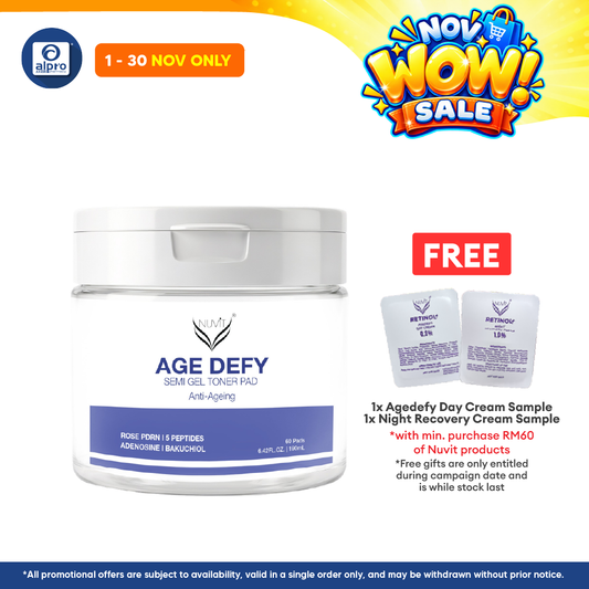 NUViT AGE DEFY Semi Gel Toner Pad Anti-Ageing 60 Pads | Refine Skin Texture & Youthful Looking Skin