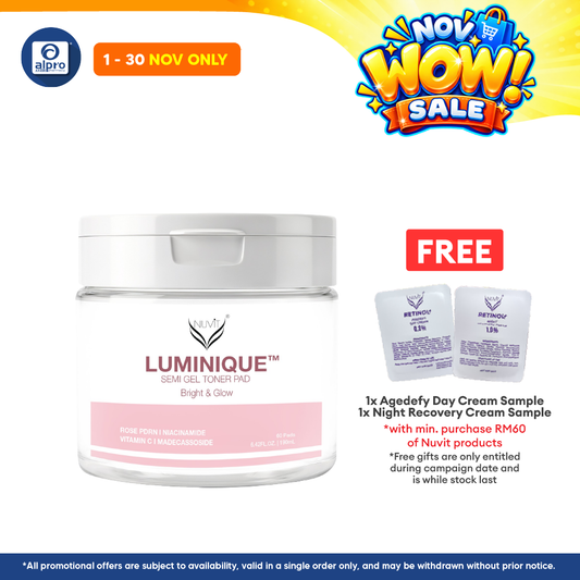 NUViT LUMINIQUE Semi Gel Toner Pad Bright & Glow 60 Pads | Improve Skin Clarity & Radiance