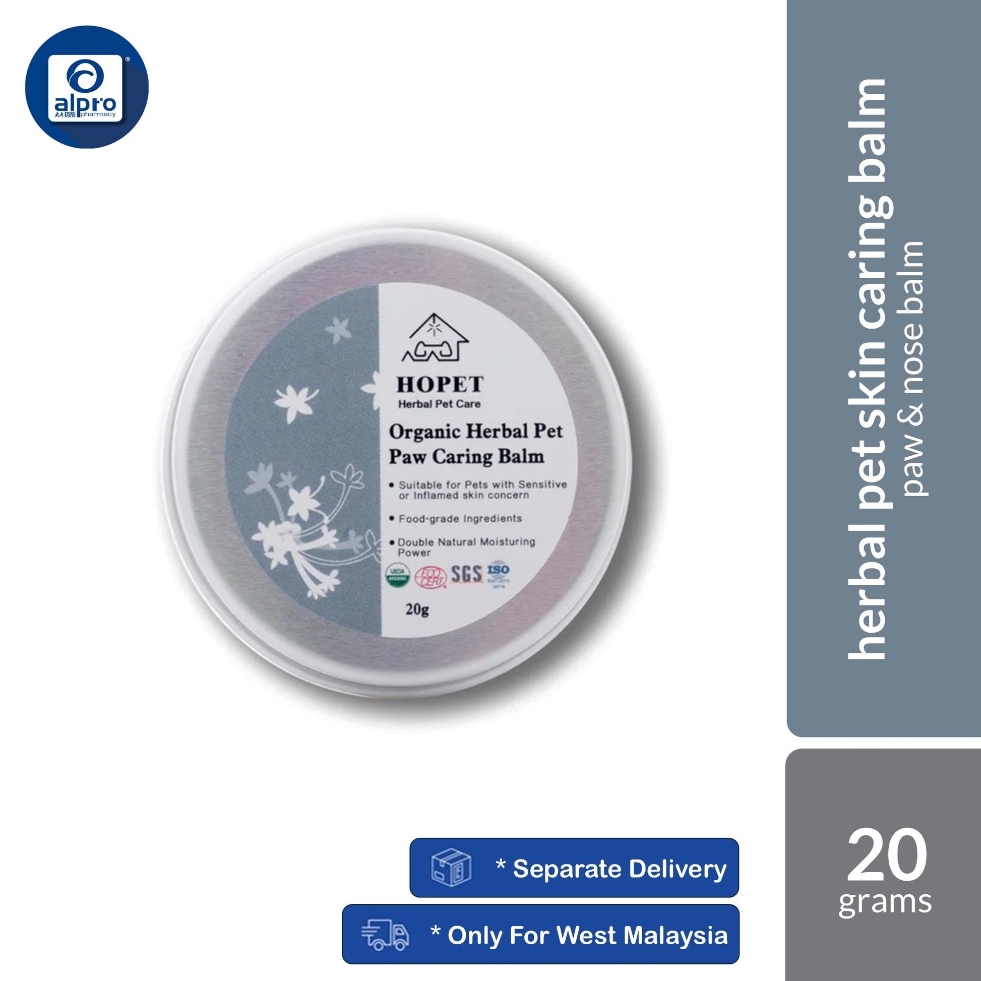 Hopet Natural Herbal Pet (Skin Caring / Paw & Nose) Balm 20g | Helps To Soothe Discomfort Pet Skin Hopet