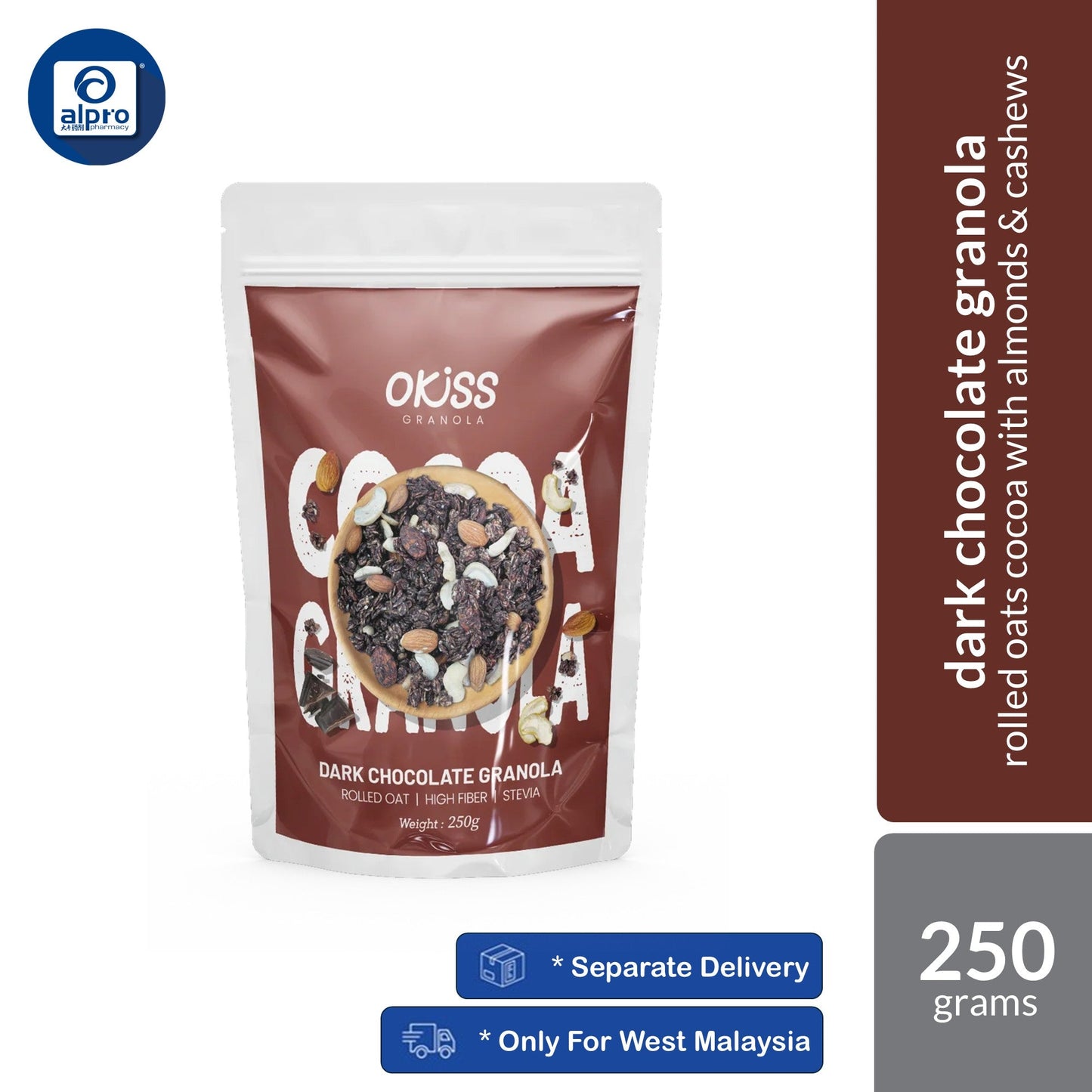 Okiss Granola (0% Sugar Chocolate / 0% Sugar Coconut / Gula Melaka / Vege Stack / Fruity Yogurt) 250g | Australian Oats Okiss