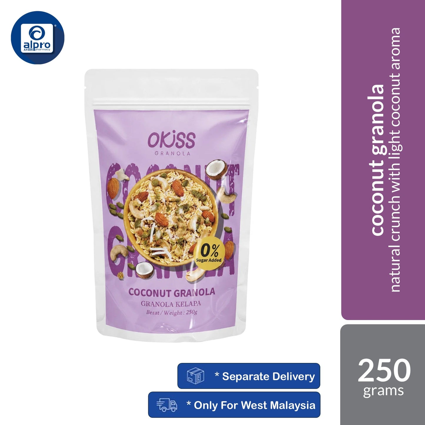 Okiss Granola (0% Sugar Chocolate / 0% Sugar Coconut / Gula Melaka / Vege Stack / Fruity Yogurt) 250g | Australian Oats Okiss