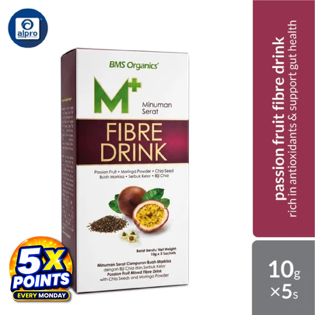 BMS Organics M+ Fibre Drink 10g ×5s | Rich In Antioxidants & Support Gut Health