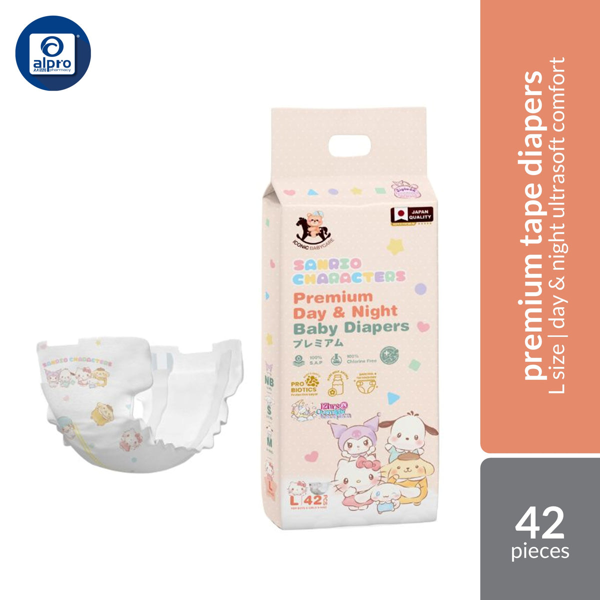 Iconic Babycare × Sanrio Premium Baby Diapers Tape (NB 28s / S 52s / M 46s / L 42s) | Premium Day & Night Comfort