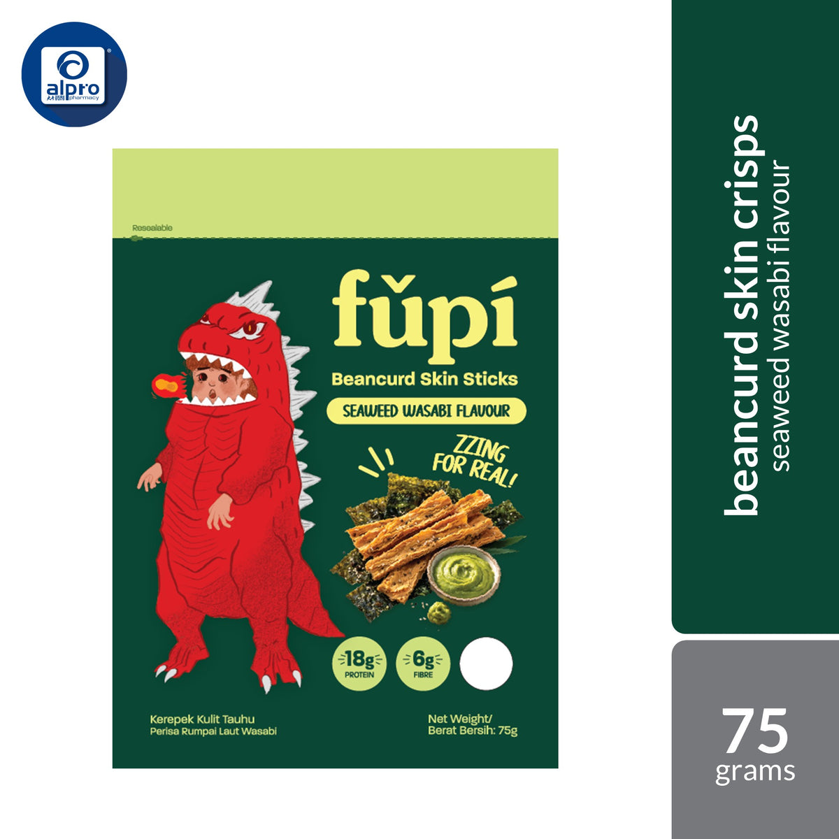 Fupi Beancurd Skin Crisps (Sichuan Mala / Hotpot Tomato / Seaweed Wasabi / Thai Green Curry) 75g | High Protein & Fibre