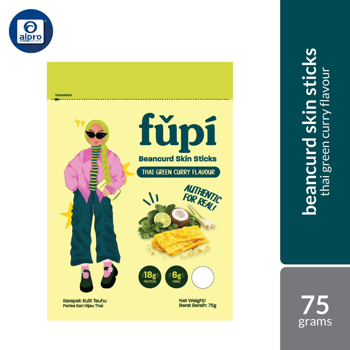 Fupi Beancurd Skin Crisps (Sichuan Mala / Hotpot Tomato / Seaweed Wasabi / Thai Green Curry) 75g | High Protein & Fibre
