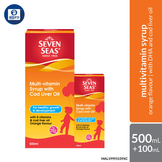 Seven Seas Multi-vitamin Syrup with Cod Liver Oil 500mL (Free 100mL) | Supports Healthy Growth & Development