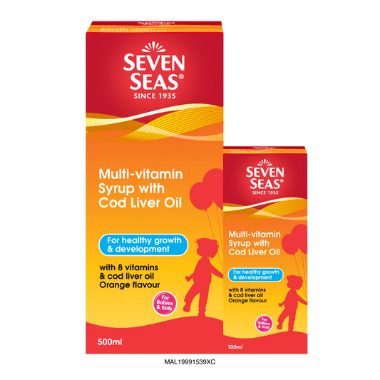Seven Seas Multi-vitamin Syrup with Cod Liver Oil 500mL (Free 100mL) | Supports Healthy Growth & Development