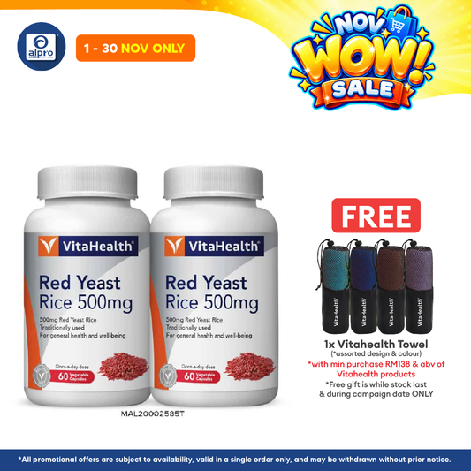 Vitahealth Red Yeast Rice 500mg 2x60s | Cholesterol Management