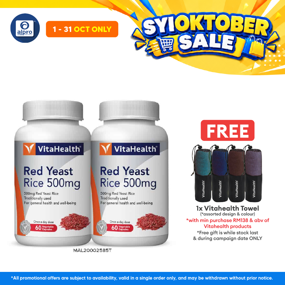 Vitahealth Red Yeast Rice 500mg 2x60s | Cholesterol Management