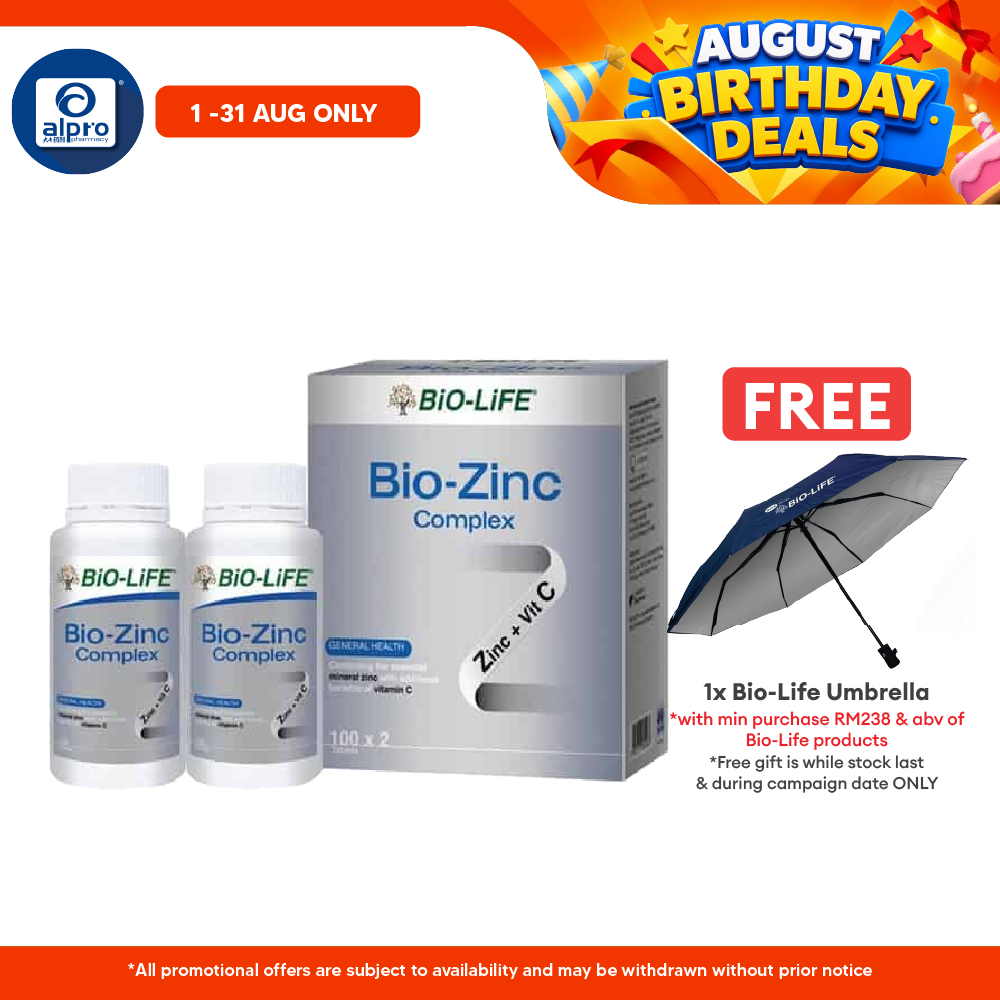 Bio-Life Bio-Zinc Complex 2 X 100s | Antioxidant Essential Bio-life
