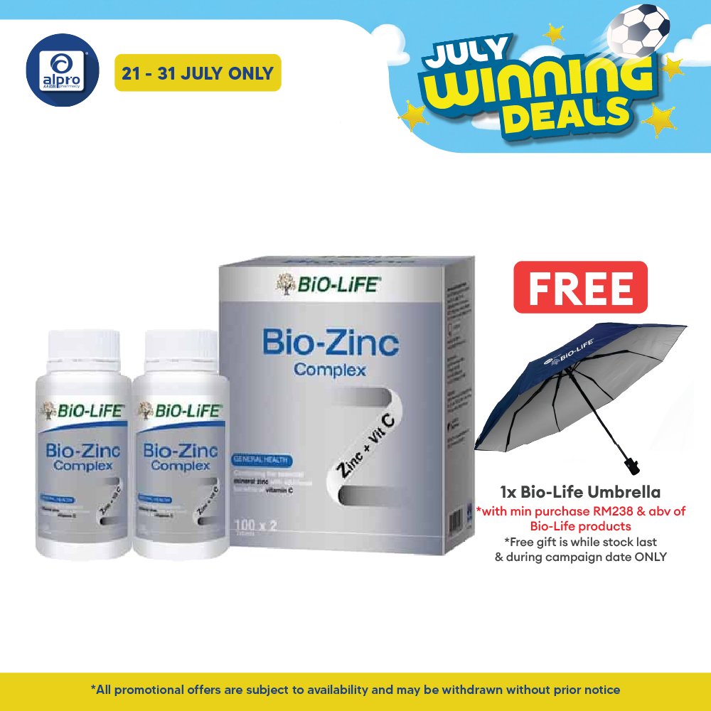 Bio-Life Bio-Zinc Complex 2 X 100s | Antioxidant Essential Bio-life
