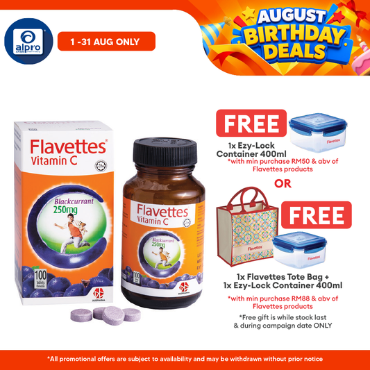 Flavettes Vitamin C 250mg (Blackcurrant) 100s | For Adult Flavettes