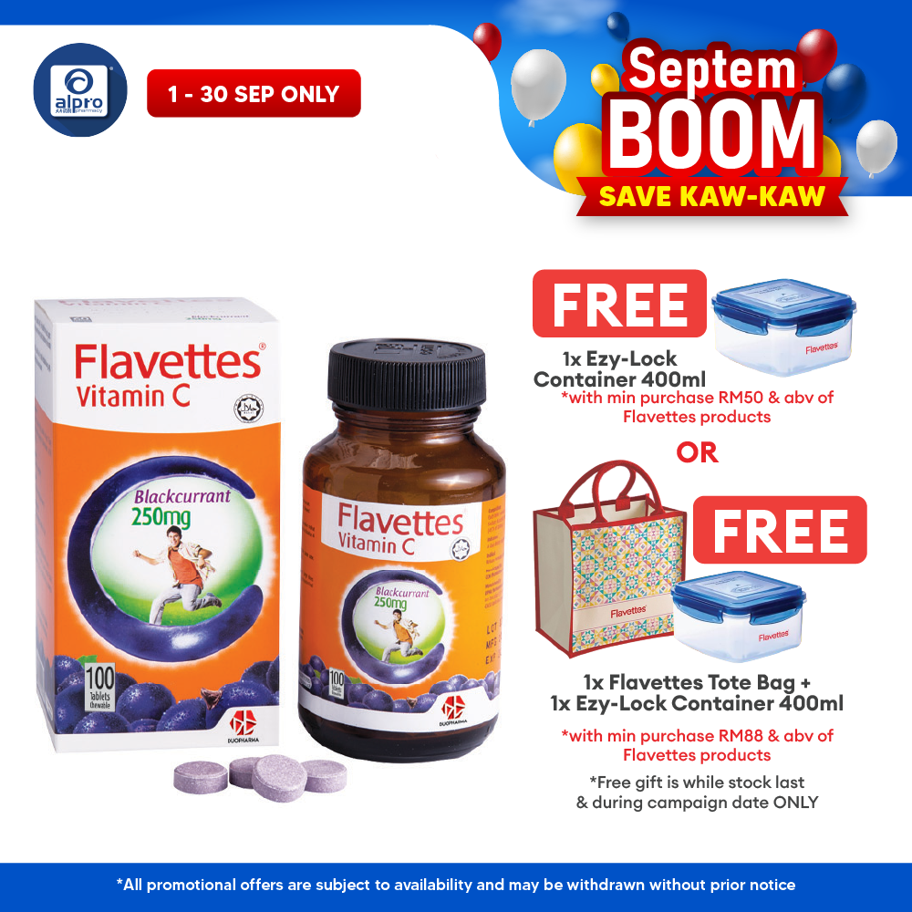 Flavettes Vitamin C 250mg (Blackcurrant) 100s | For Adult Flavettes