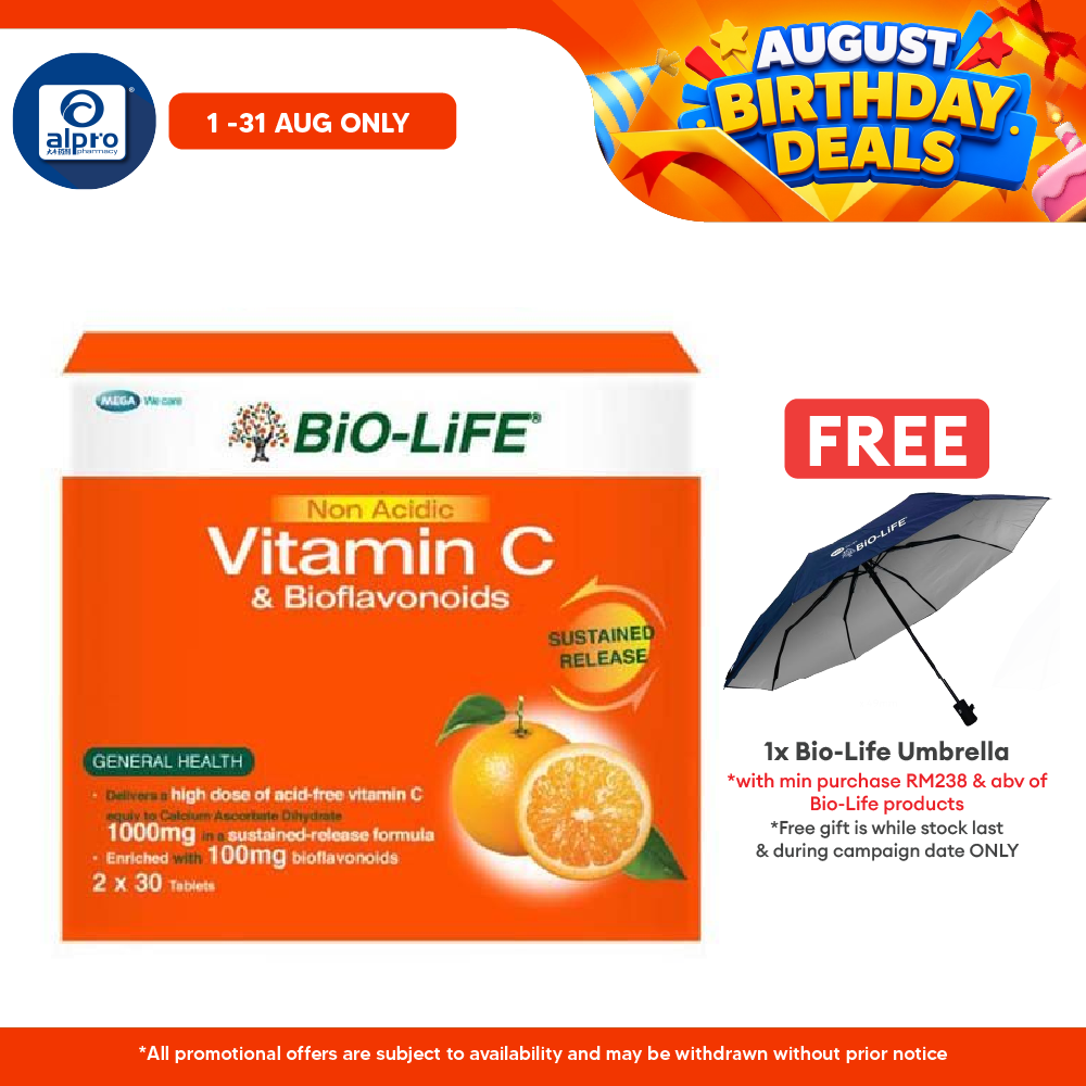 Bio-life Non Acidic Vitamin C & Bioflavonoids 2x30s | Gentle On Stomach Alpro Pharmacy