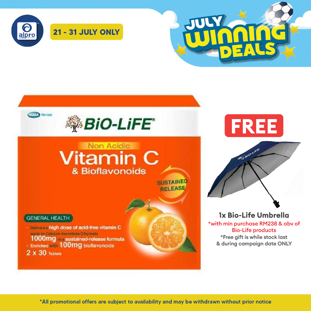 Bio-life Non Acidic Vitamin C & Bioflavonoids 2x30s | Gentle On Stomach Alpro Pharmacy